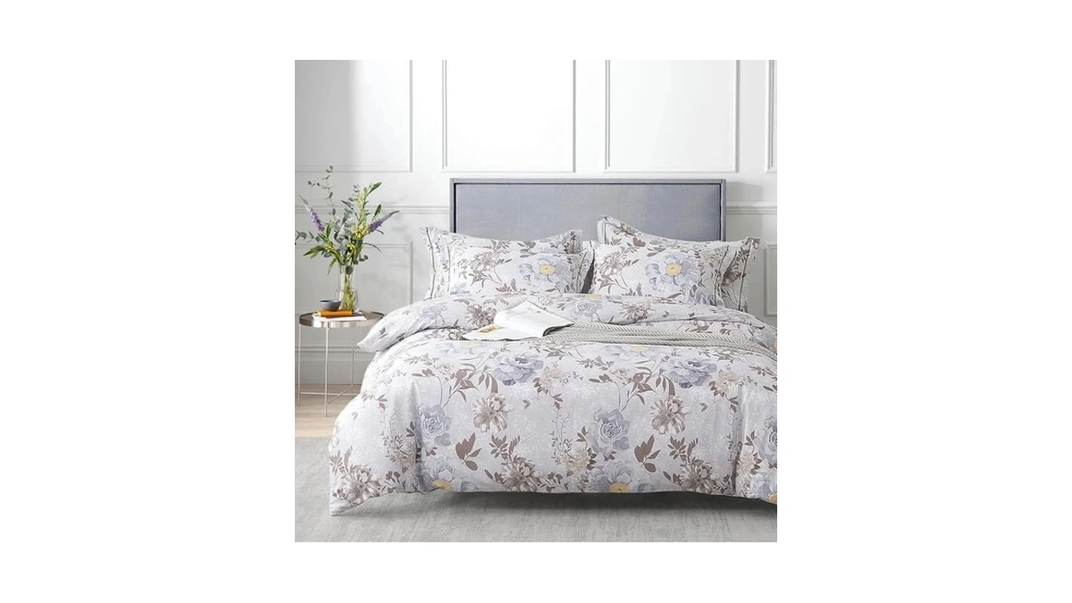 Aleissel Vintage Floral Cotton Comforter Set Queen Size Gray &