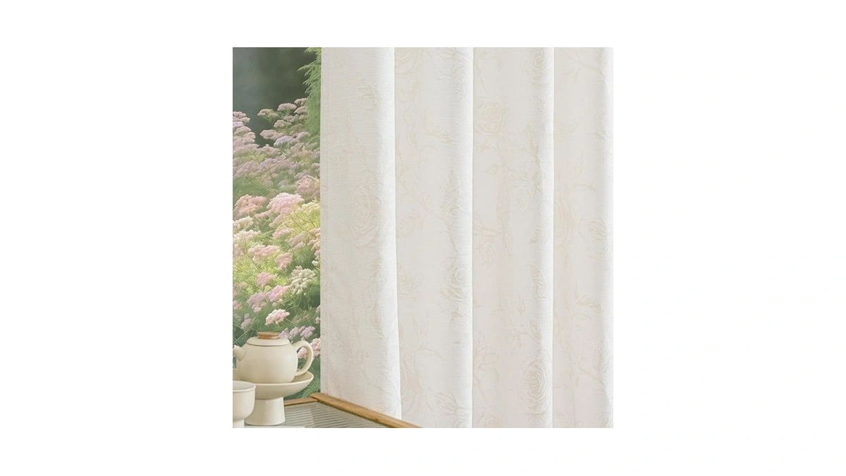 Fmfunctex Beige Floral Jacquard Curtains For Bedroom, Rose Flower Patterned