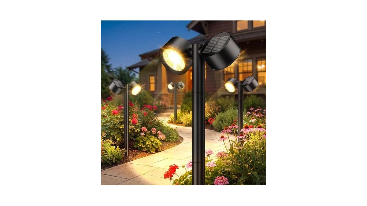 Aounq Solar Path Lights, Dual-head With 2 Solar Panels &