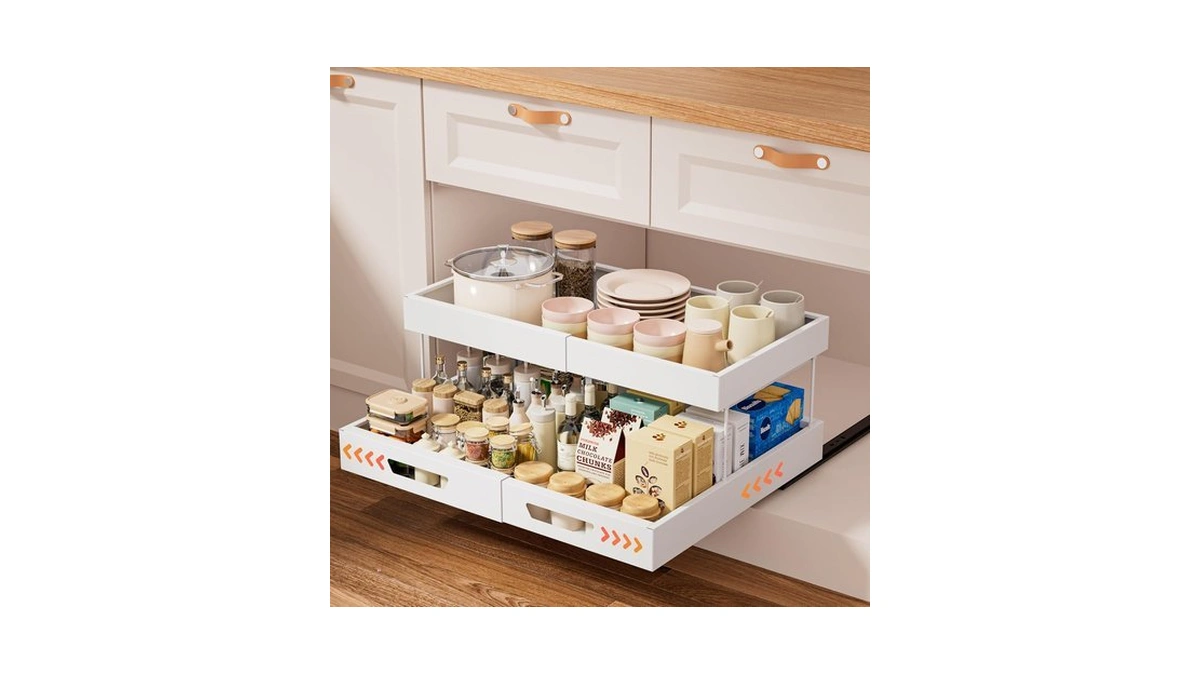 Nacial 2 Tier Pull Out Cabinet Organizer, Expandable(12.3"-20.7" W) Slide