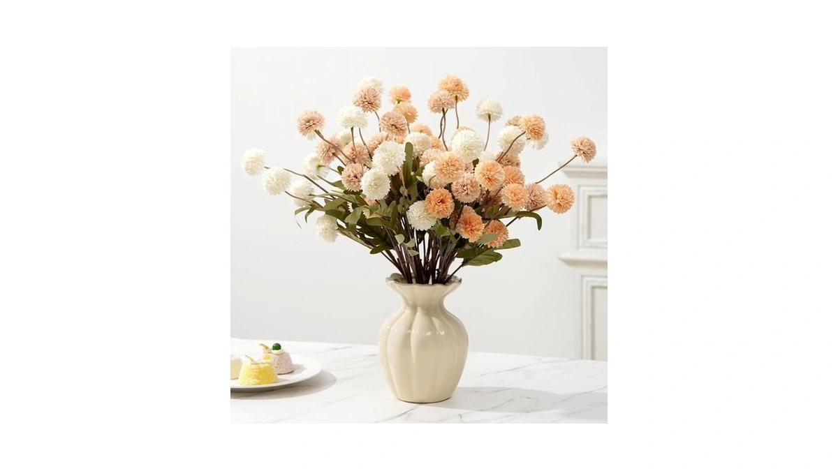 Trytuny Fake Fall Flowers For Vase, Faux Silk Kiku Mums,