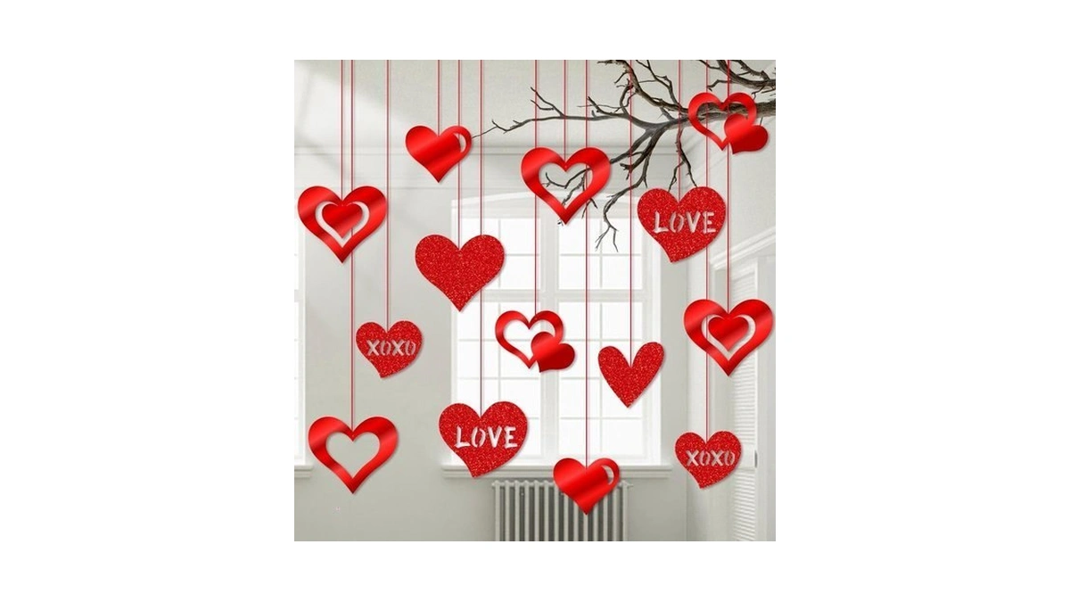 16 Pack Valentines Hanging Decorations-valentine Heart Decor, Glitter Valentine Love