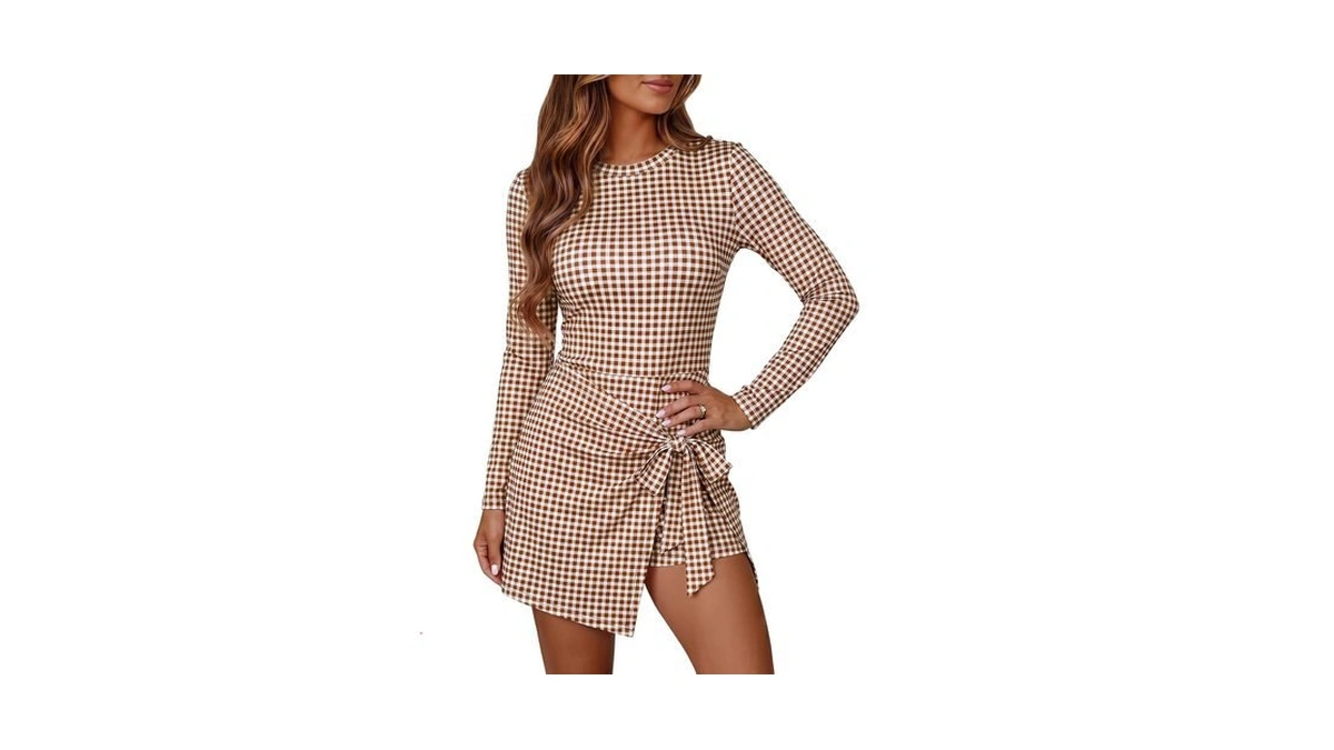 Wenrine Womens Backless Mini Dress Wrap Tie Waist Romper Skort