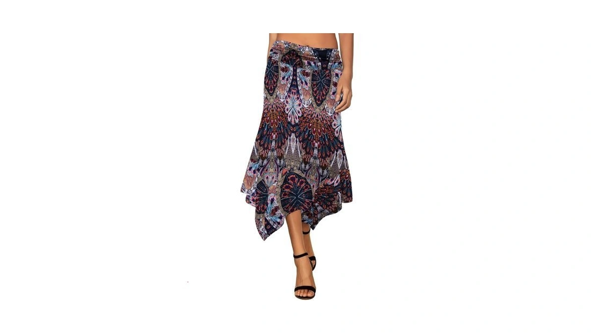 Djt Women's Casual Ruched Waist Handkerchief Hem Flowy Midi Skirt
