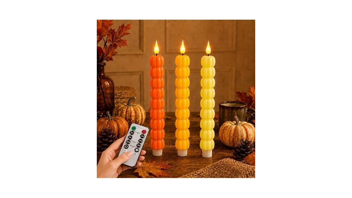Fall Decorations - 3pcs Rustic Autumn Pumpkin Led Candles For