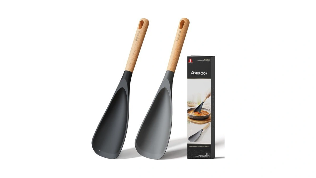 Astercook Cooking Spoon, 2 Pack, Nonstick Safe Silicone Spatula
