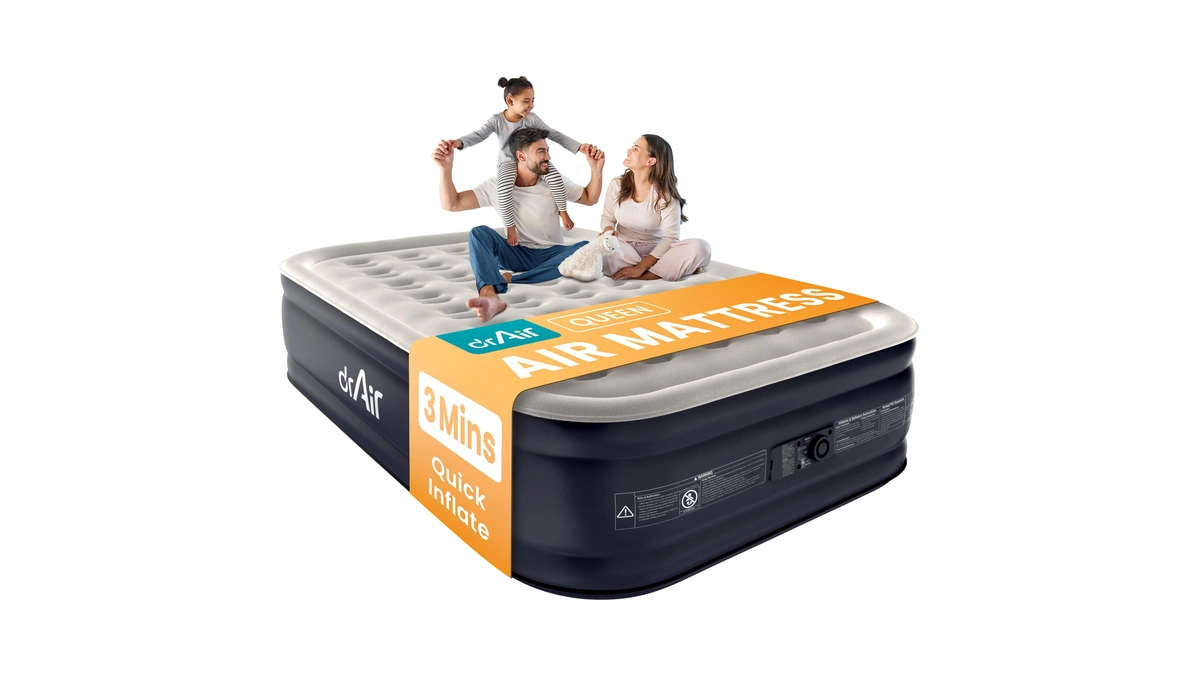 Dr. Air Queen Air Mattress With Built-in Pump, 18" Raised