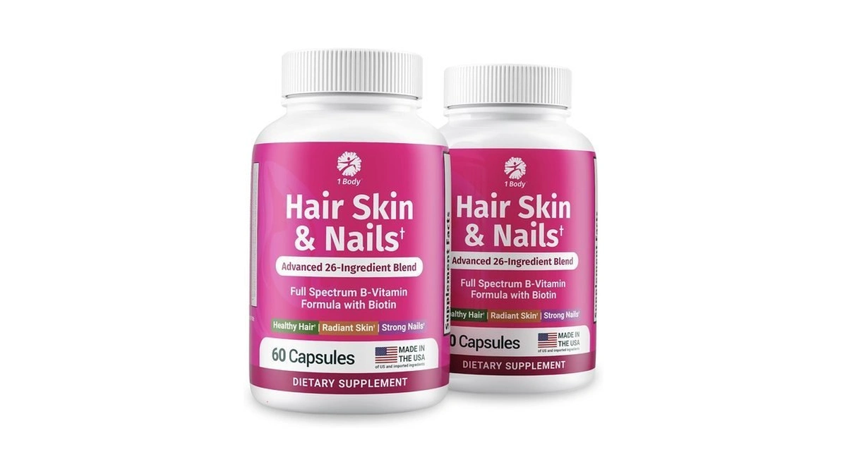 1 Body Hair Skin & Nails With Biotin, Vegan Vitamins,