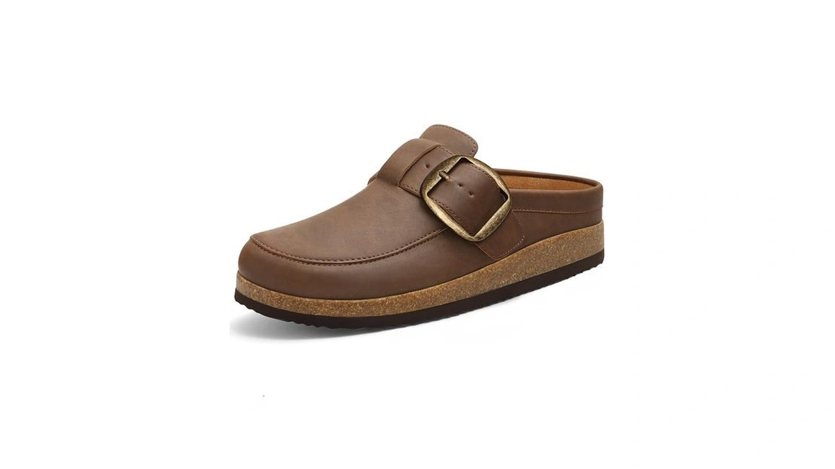 Kidmi Women's Vegan Leather Slip On Clogs With Big Buckle,