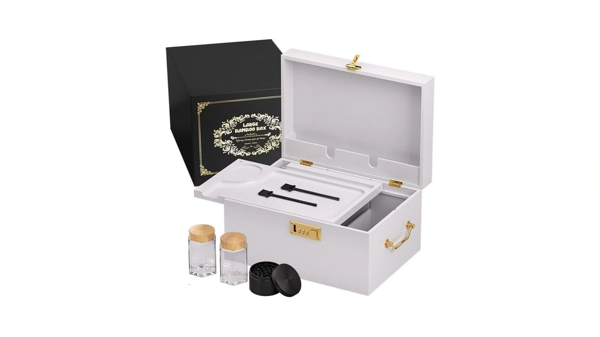Promitop Large White Bamboo Storage Box With Combination Lock And