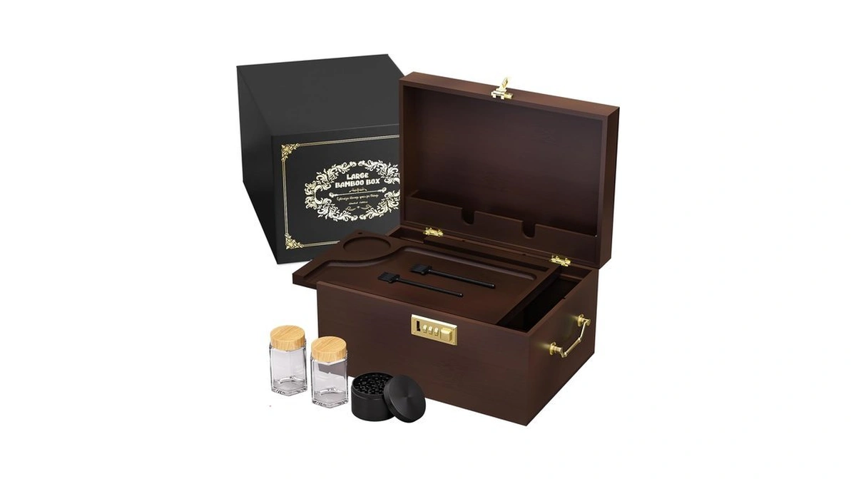Promitop Large Brown Bamboo Storage Box With Combination Lock And