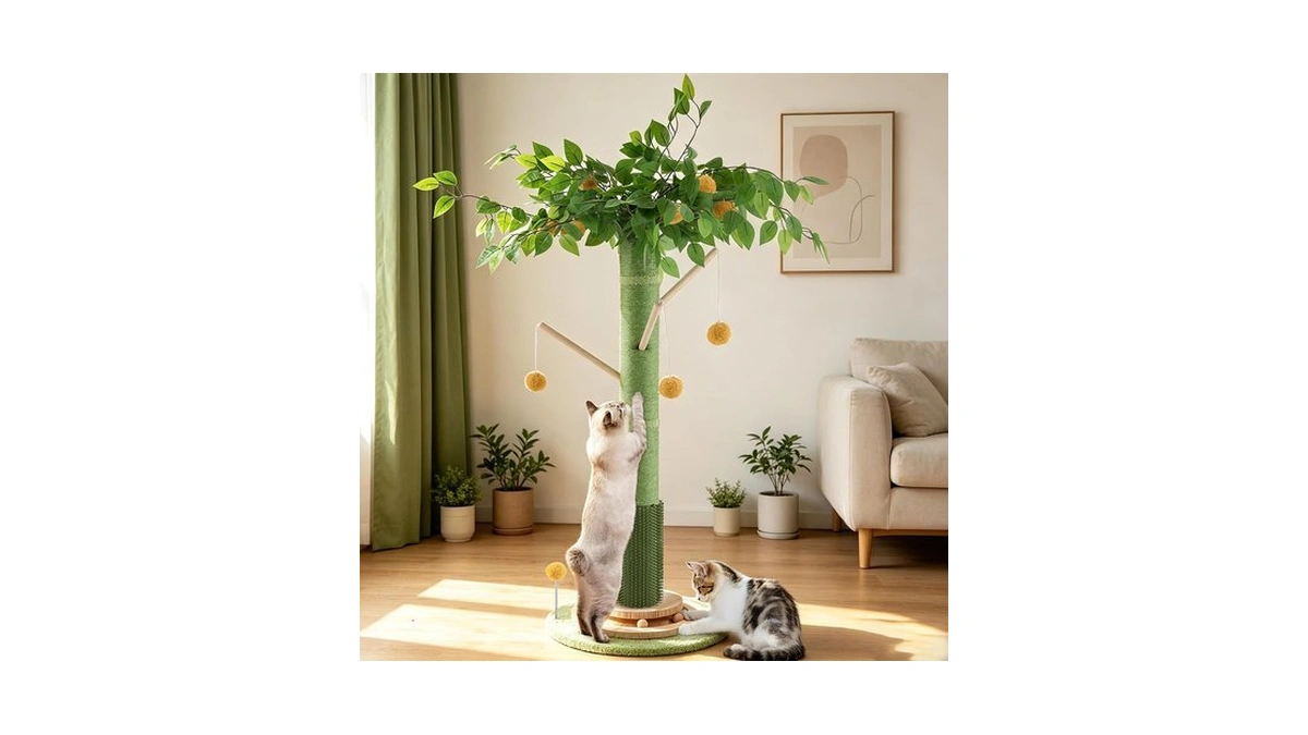 46" Tall Cat Scratching Post, Natural Sisal Cat Tree For