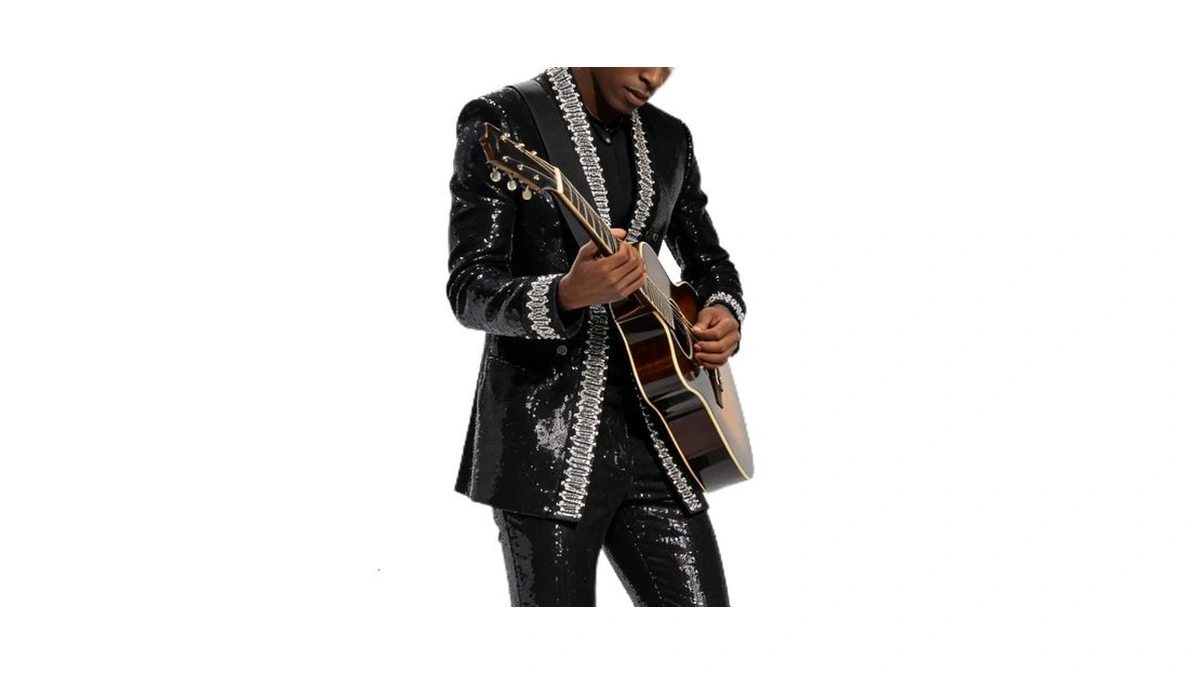 Men's Sequined Blazer, Black With Silver Trim, Performance Stage Jacket
