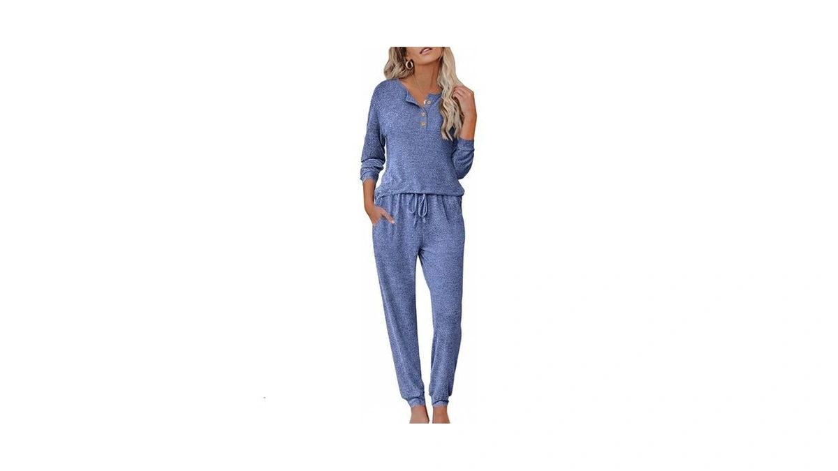 Ekouaer Womens Pajama Sets Long Sleeve Henley Neck Pj Sets