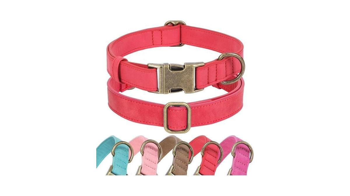 Jumpress Soft Leather Dog Collar For Large Dogs (red, 15-22")