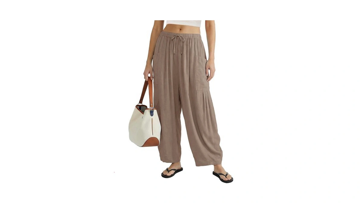 Cocomarts Womens Linen Wide Leg Palazzo Pants Casual Loose Elastic