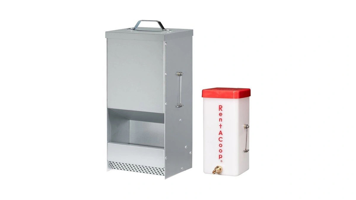Rentacoop 5 Lb Metal Trough Feeder And 32 Ounce Drinker
