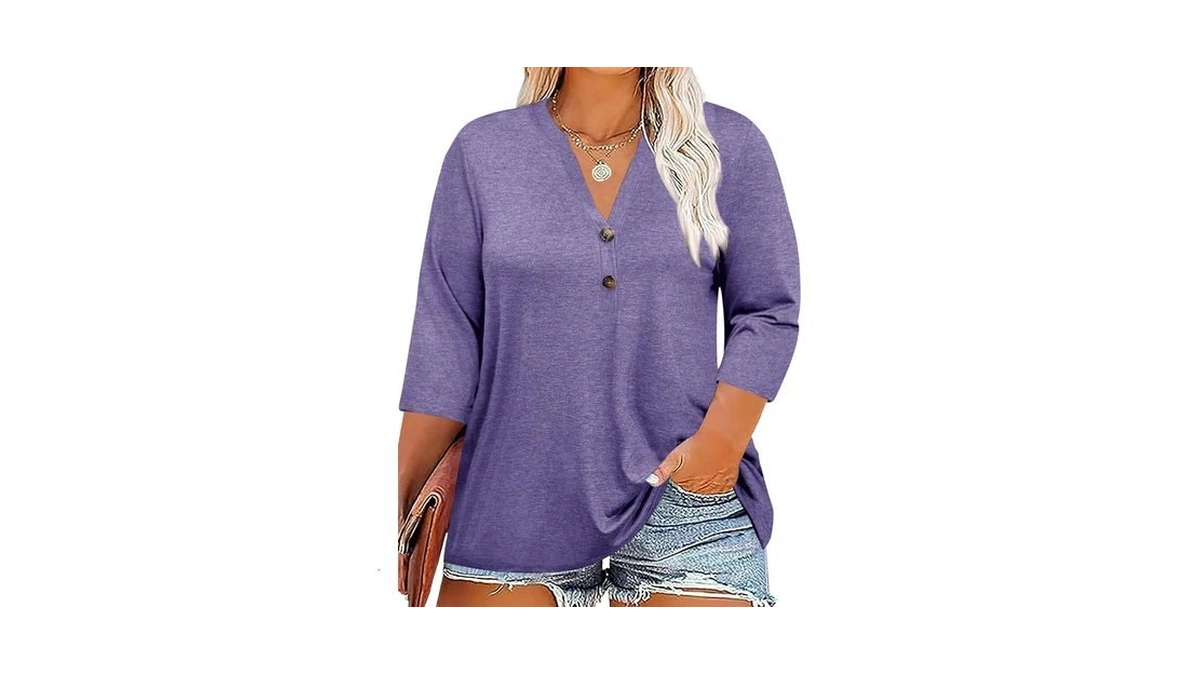 Chulianyouhuo Womens Plus Size Tops 3/4 Sleeve Casual V Neck