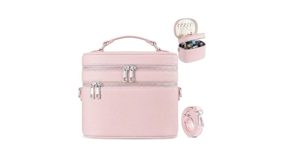 Cysiyu Leather Makeup Bag Organizer Double Layer Vanity Bag Large