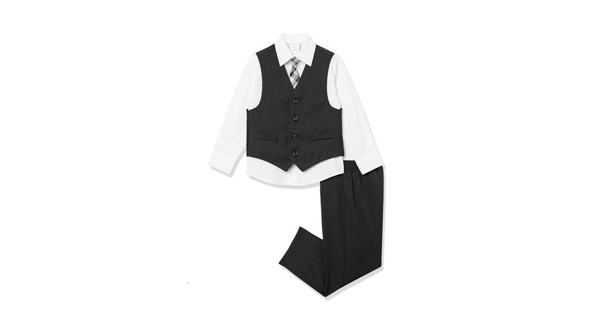 Van Heusen 4-piece Formal Dresswear Vest Set, Black/red Stripe, 10