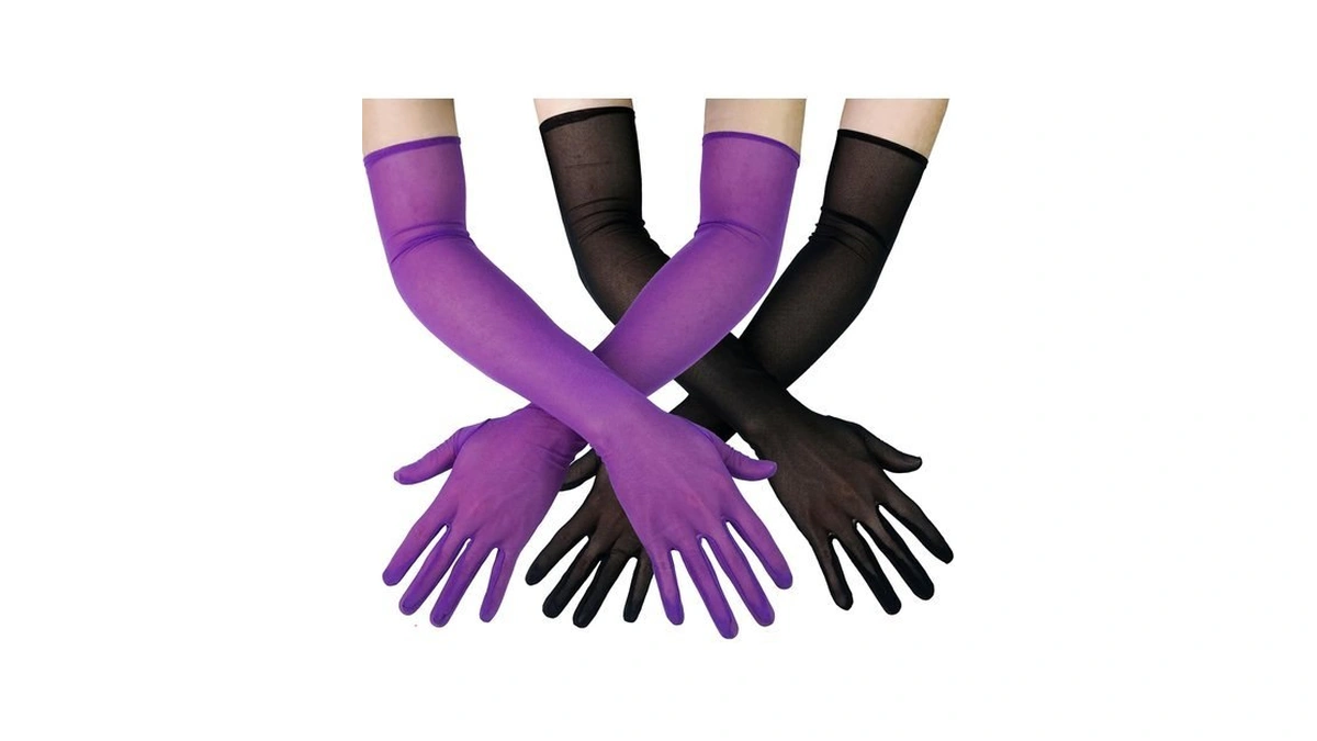 Luwint Long Opera Sheer Gloves, Black & Purple (2 Pairs)