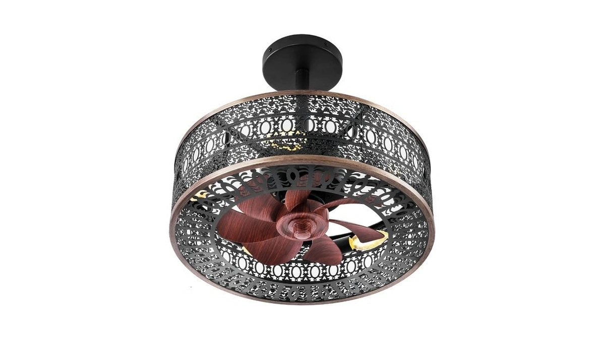 Industrial Caged Ceiling Fans With Lights, Small Black Ceiling Fan