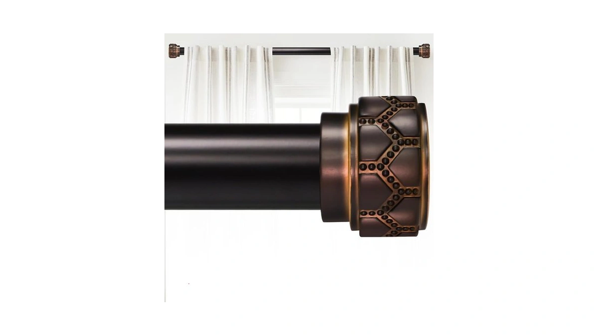 Bronze Curtain Rod 48-84 Inch Heavy Duty Boho Carved Finial