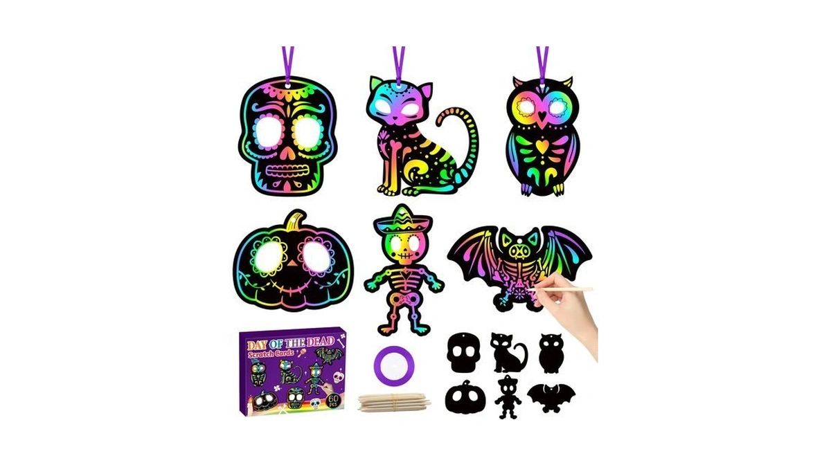 Cy2side 60pcs Day Of The Dead Skeleton Scratch Card Gift