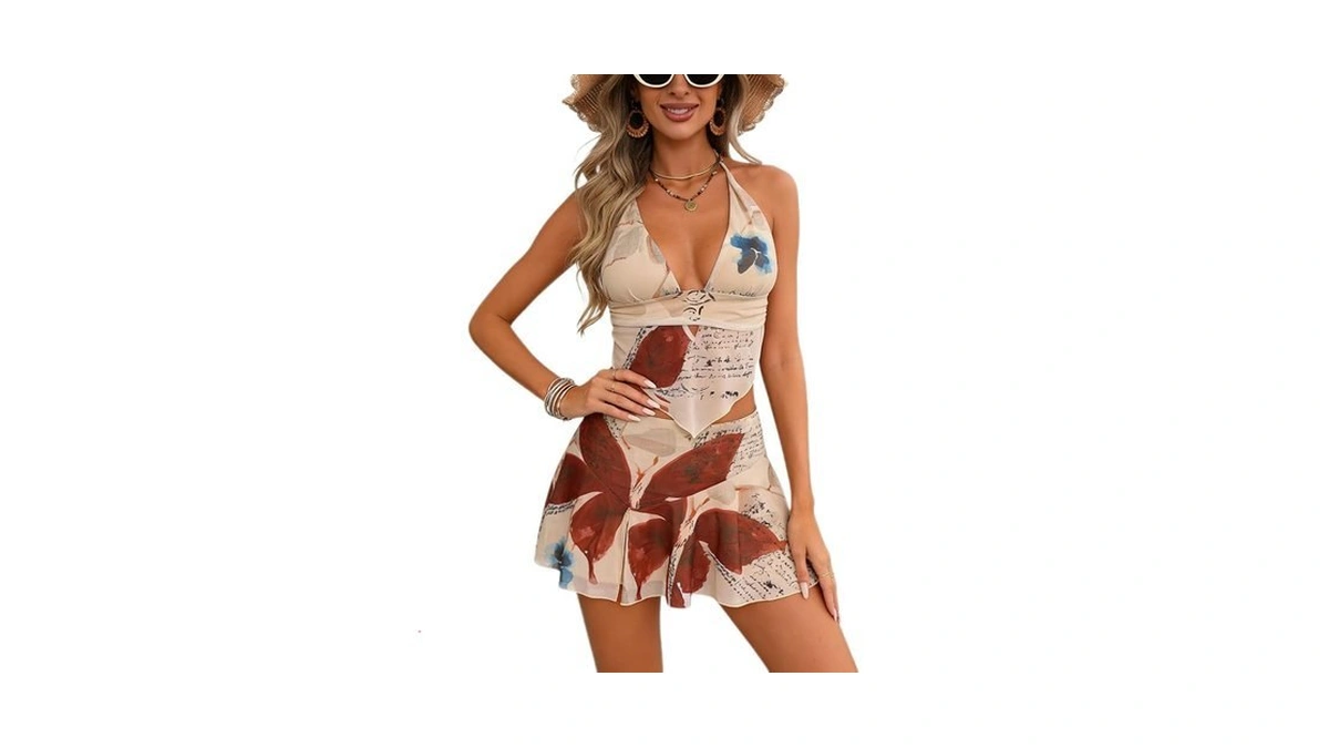 Ksotutm Sexy 2 Piece Skirt Sets For Women Floral Print