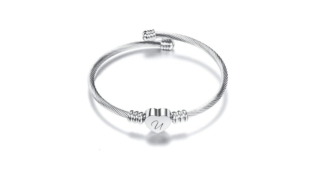 Myneney Silver/gold/rose Heart Initial Name Bracelet For Women A-z Letter