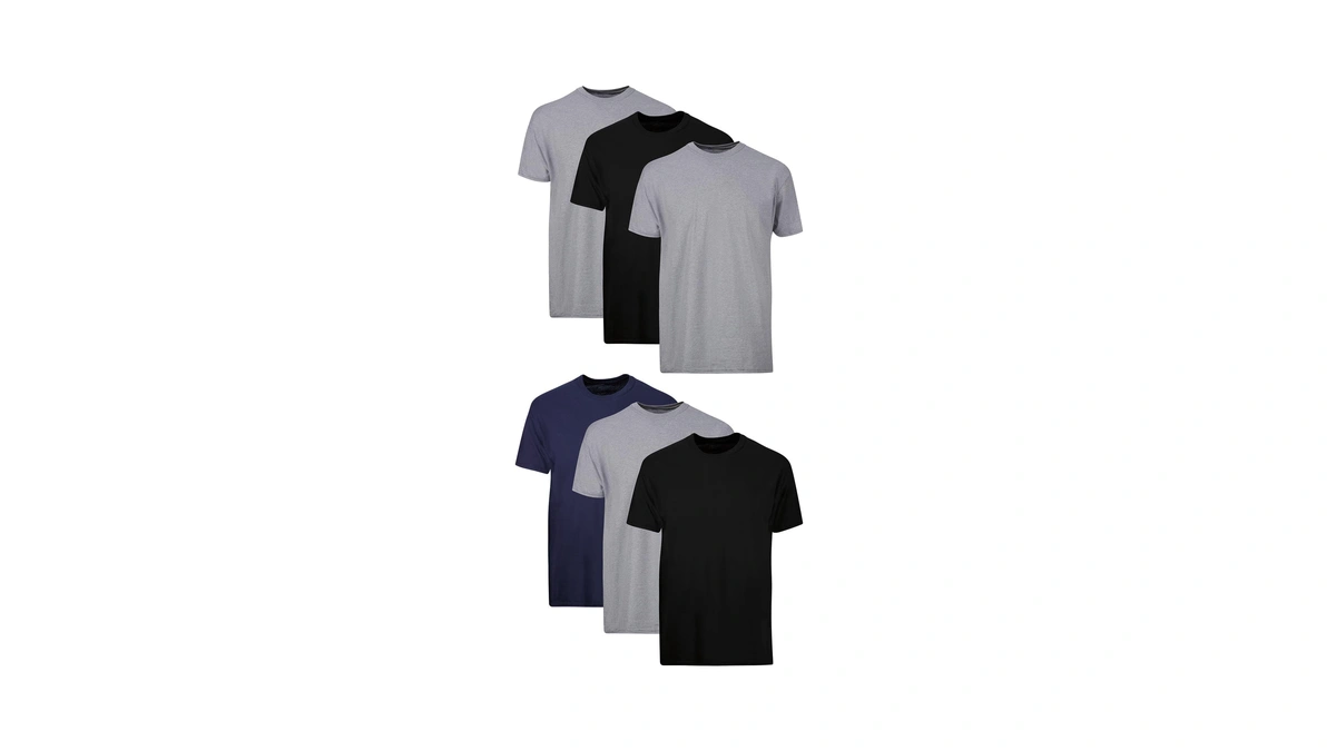 Hanes Mens Cotton, Moisture-wicking Crew Tee Undershirts, Multi-packs, Black/grey/blue Assorted