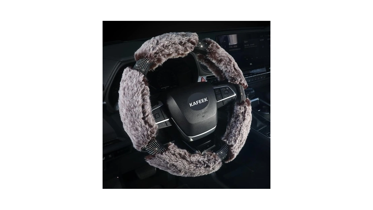 Kafeek Winter Fluffy Steering Wheel Cover 15 Inch, Soft Plush