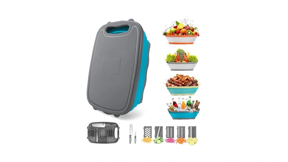 Gintan Collapsible Camping Cutting Board, 9-in-1 Chopping Board With Colander,
