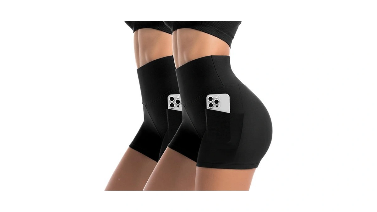 Leafigure 2 Pack Womens Biker Shorts With Pockets 4" Black/black