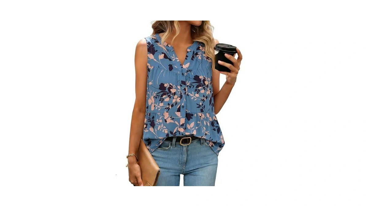 Simplee Womens Summer Sleeveless Tank Tops Chiffon Casual V Neck