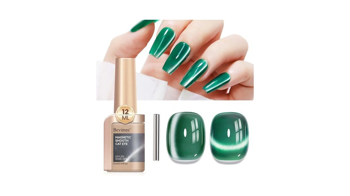 Bevimee Dark Green Cat Eye Gel Polish, Magnetic Gel Nail