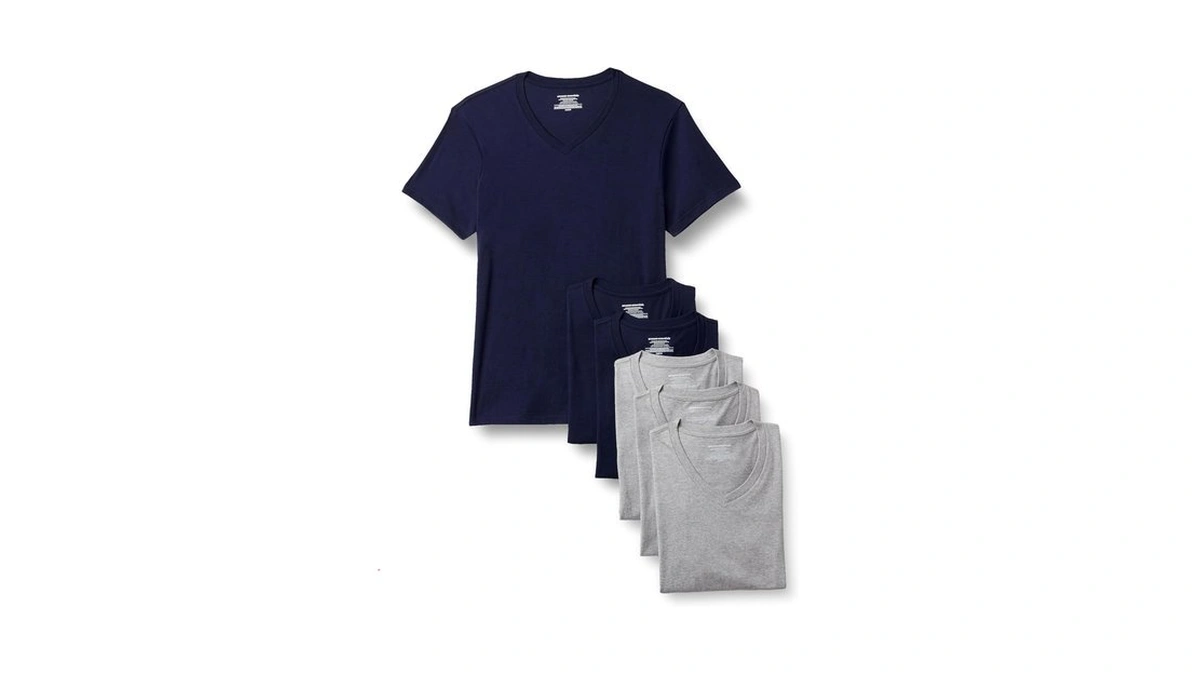 Amazon Essentials Men's Slim Fit V-neck Undershirt, Breathable Cotton, Pack