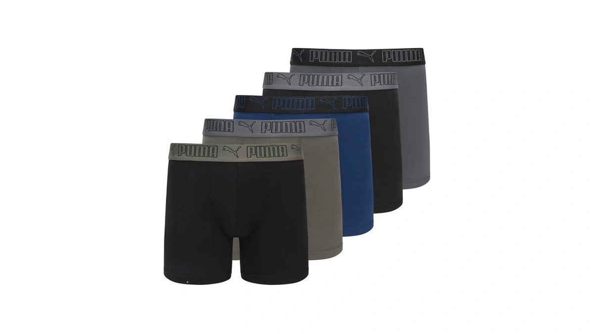 Puma Men's 5-pack Performance Boxer Brief, Black/green, Small