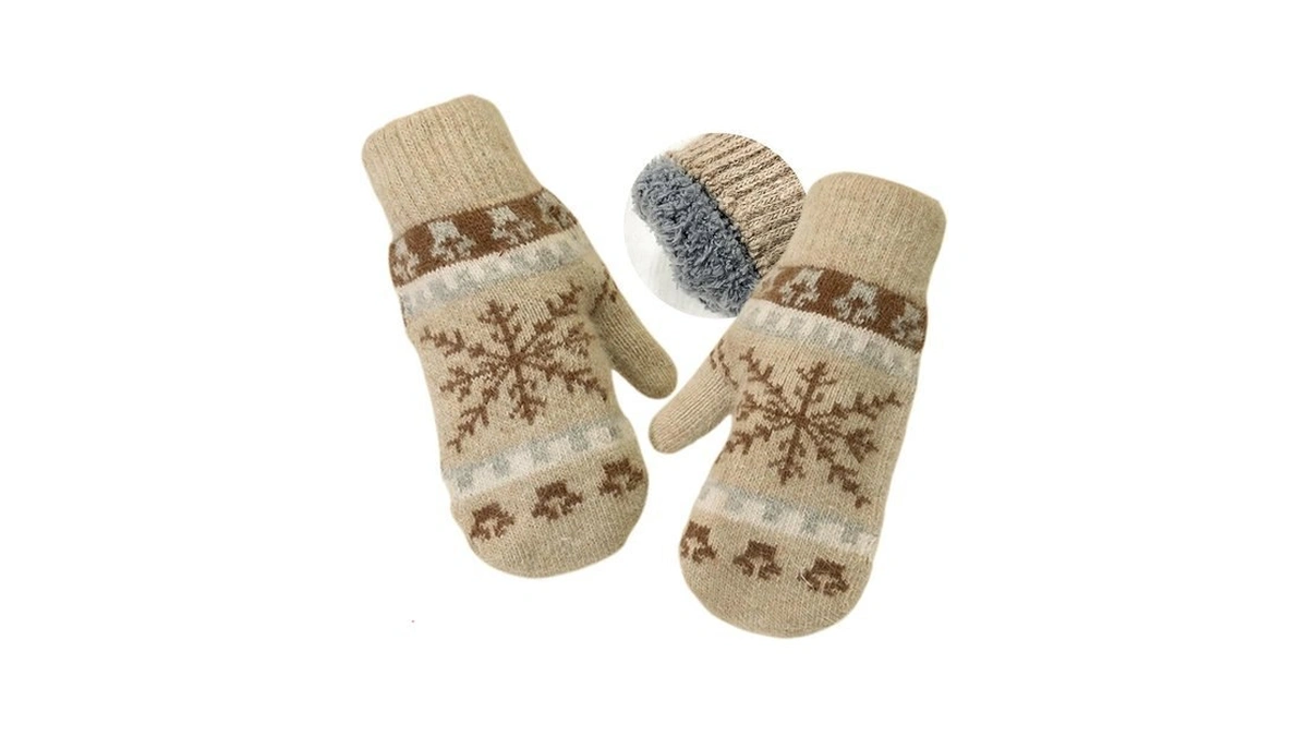 Bawnhaw Winter Snowflake Knit Mittens For Women, Khaki