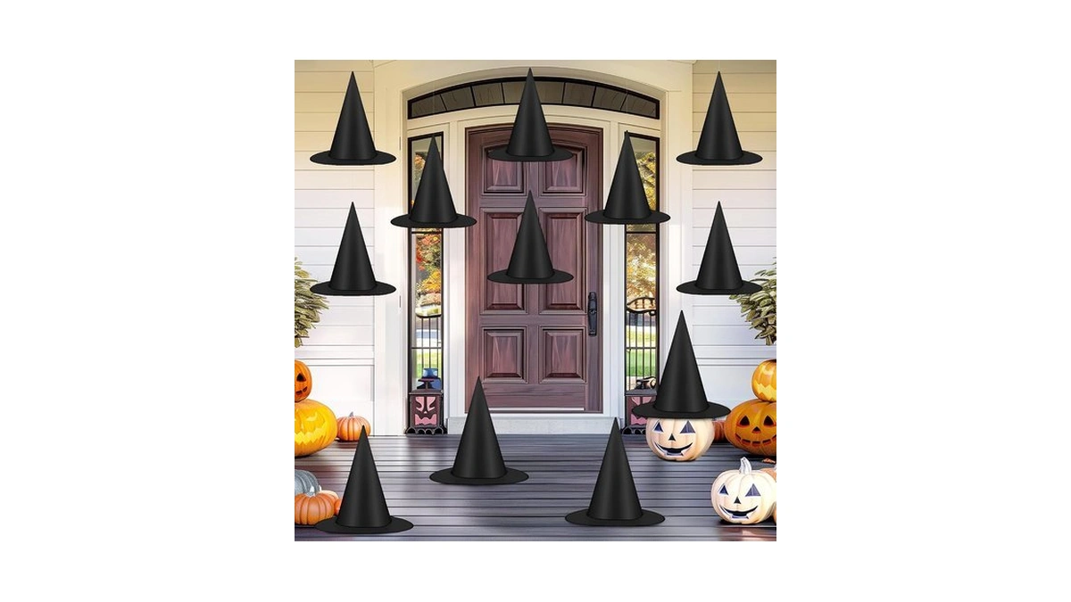 12 Pcs Halloween Witch Hats, Black Hanging Witch Hats Porch