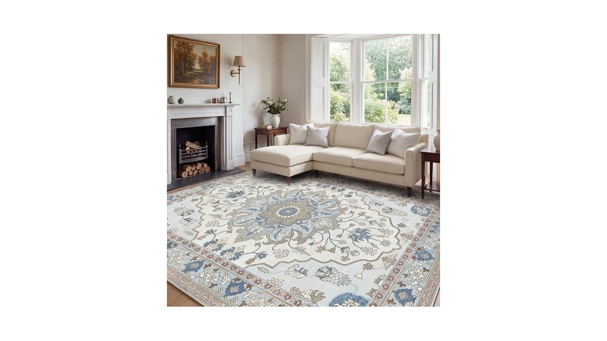 Ybyx Washable Area Rug 9x12, Vintage Floral Carpet
