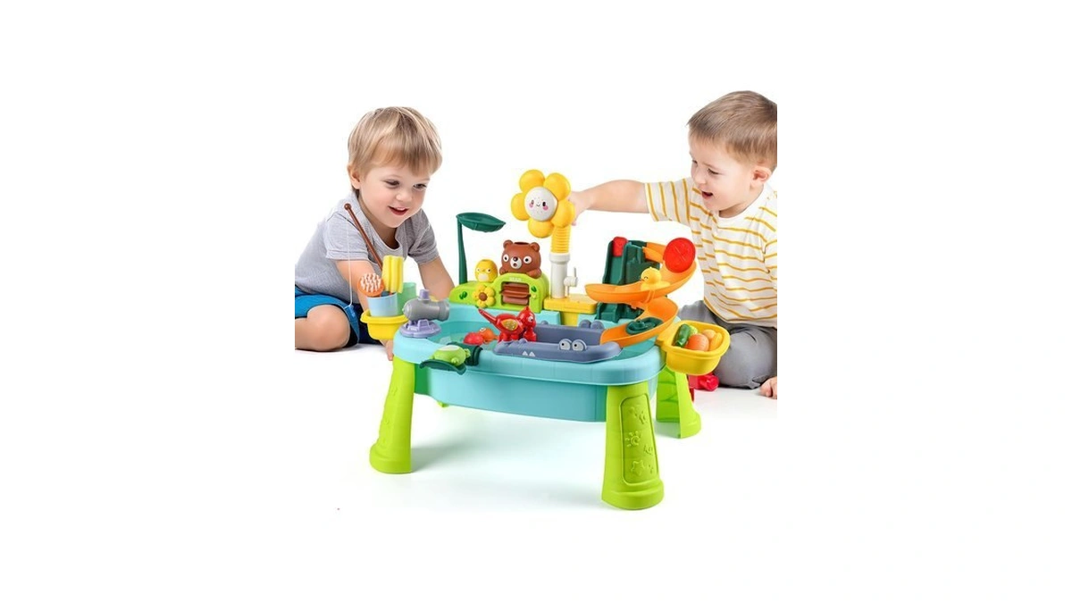 4-in-1 Blue Sunflower Kids Sand Water Table Kitchen Sink Toy