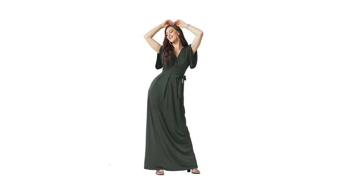 Koh Koh Womens Long Formal Short Sleeve Cocktail Flowy V-neck