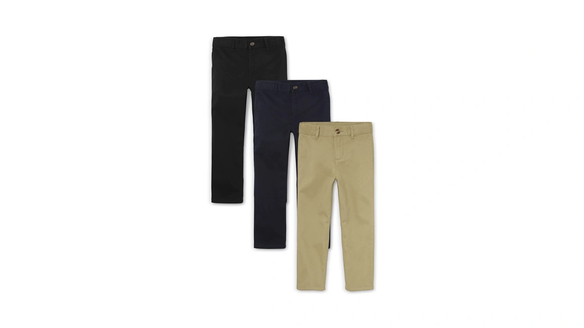 The Children's Place Boys' Stretch Chino Pants, Flax/new Navy/black 3-pack,