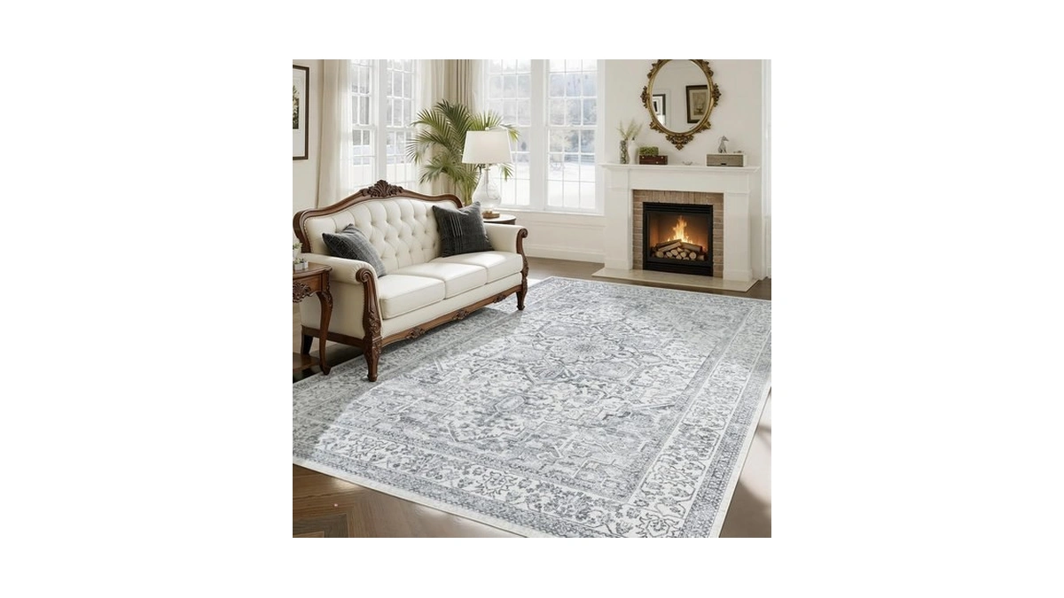 Ukiss Washable Area Rugs，8'x10' Ultra-soft Faux Silk Vintage Rug, Large