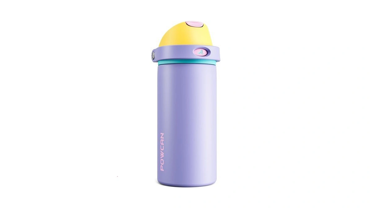 Powcan 18 Oz Insulated Water Bottle: 2-in-1 Push-button Spout &
