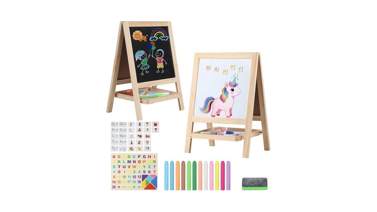 Tabletop Painting Wooden Art Easel For Kids - 4-in-1 Double-sided
