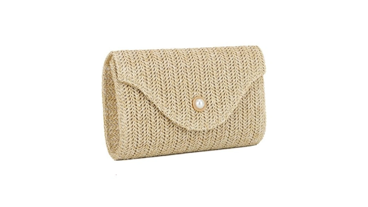 Oweisong Straw Clutch Purses For Women Summer Pearl Evening Bag