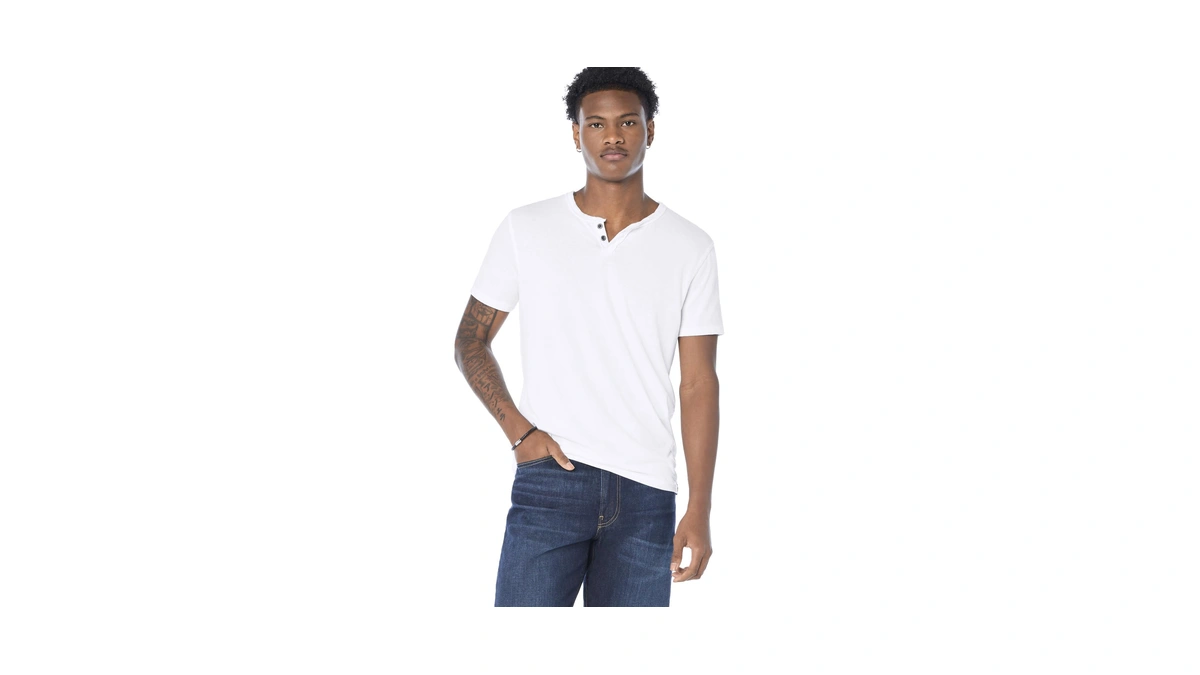 Lucky Brand Burnout Button Notch Shirt Bright White Lg