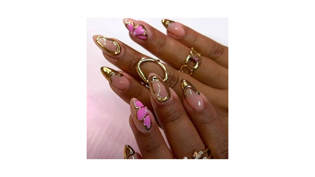 Votacos Gold French Tip Press On Nails Almond Medium 3d